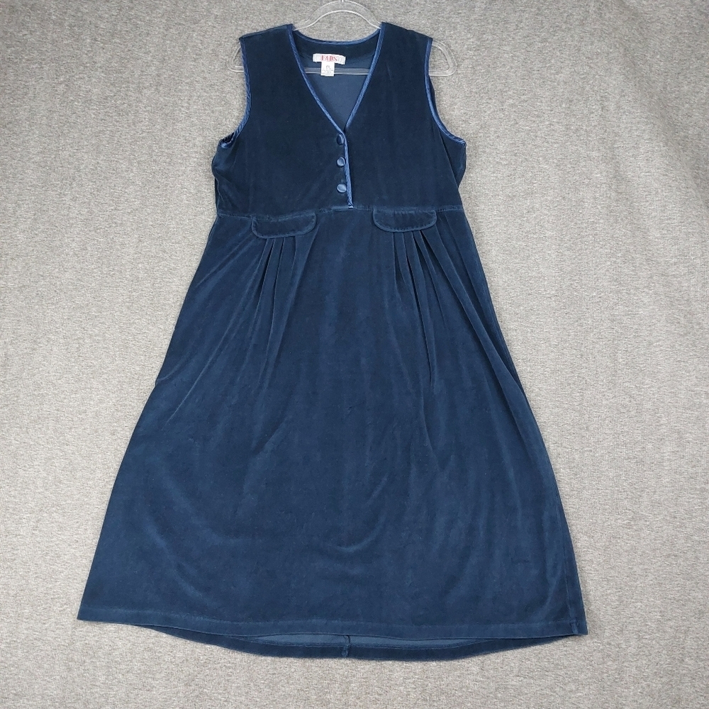 FADS WOMENS VINTAGE 80S 90S BLUE SOFT VELVET SLEEVELESS VNECK DRESS SIZE PM